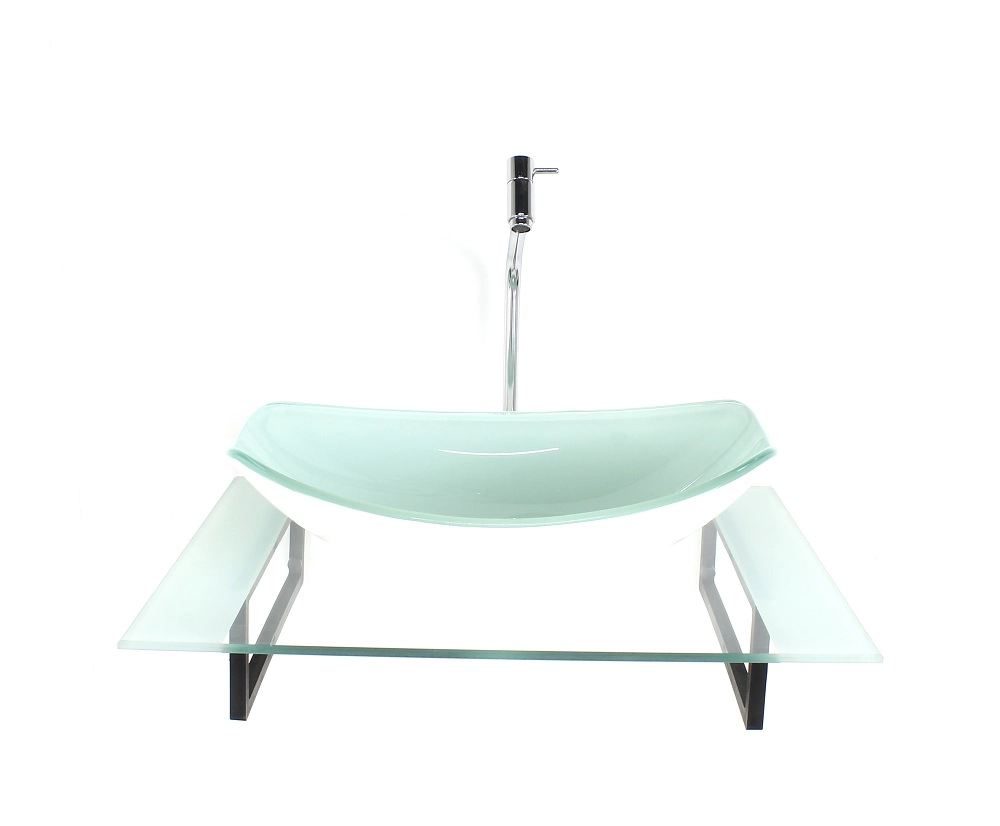 Kit Cuba De Vidro Oval Chanfrada Com Tampo 60cm Branco E Suporte Preto