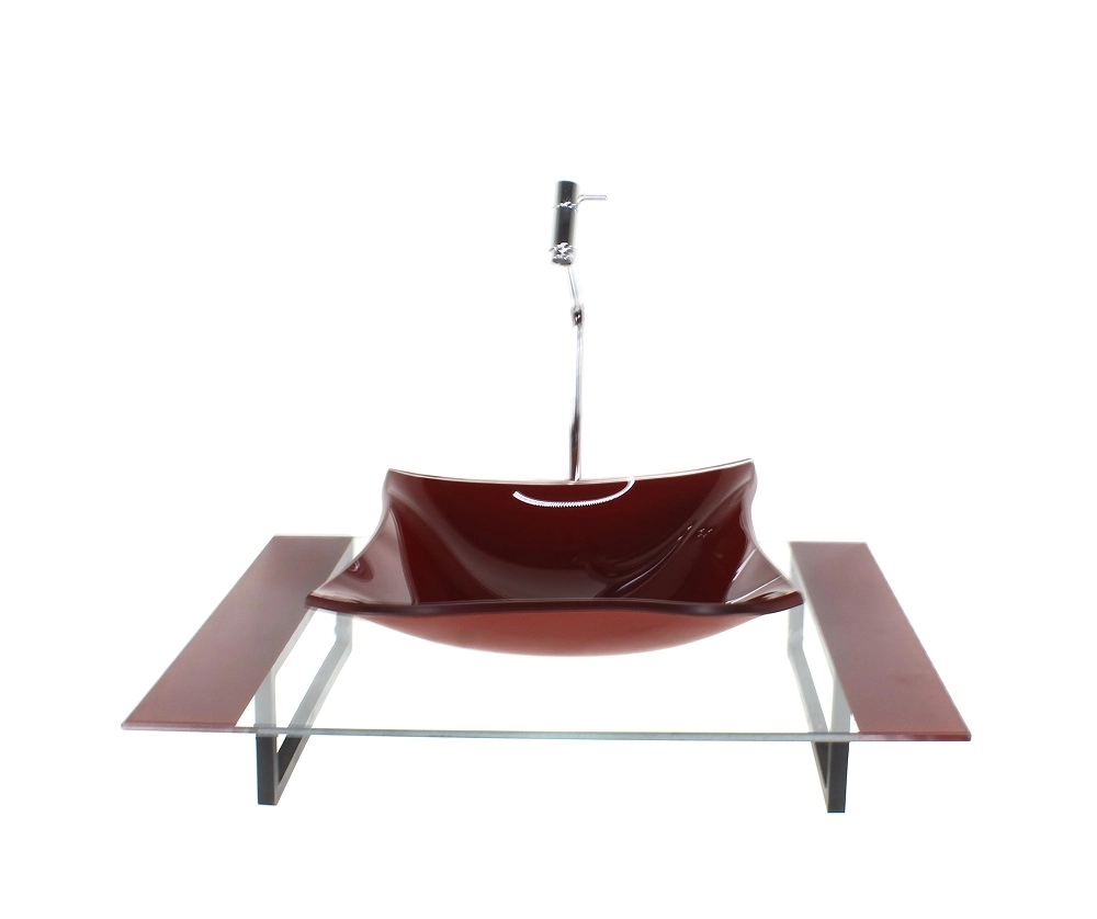 Kit Cuba De Vidro Retangular Com Tampo 60cm Vermelho Cereja E Suporte Preto