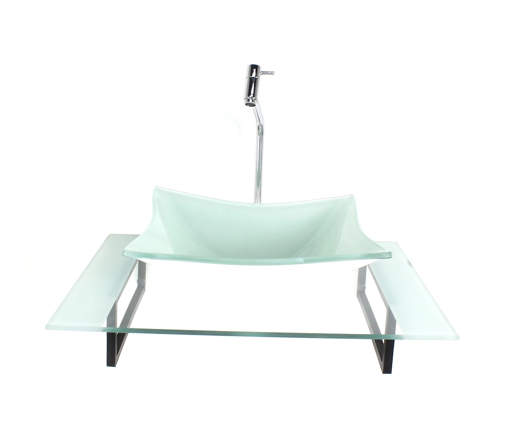 Kit Cuba De Vidro Retangular Com Tampo 60cm Branco E Suporte Preto