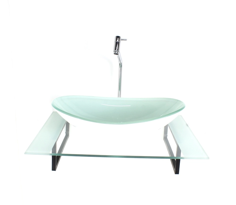 Kit Cuba De Vidro Oval Com Tampo 60cm Branco E Suporte Preto