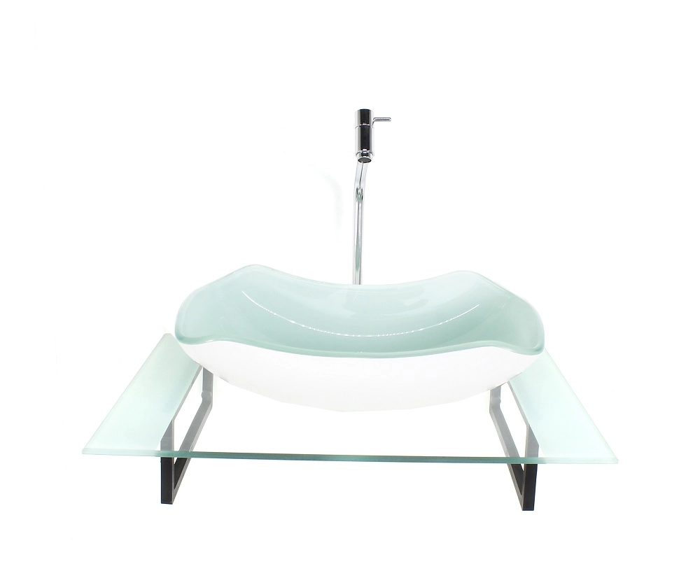Kit Cuba De Vidro Abaulada Com Tampo 60cm Branco E Suporte Torneira Valvula