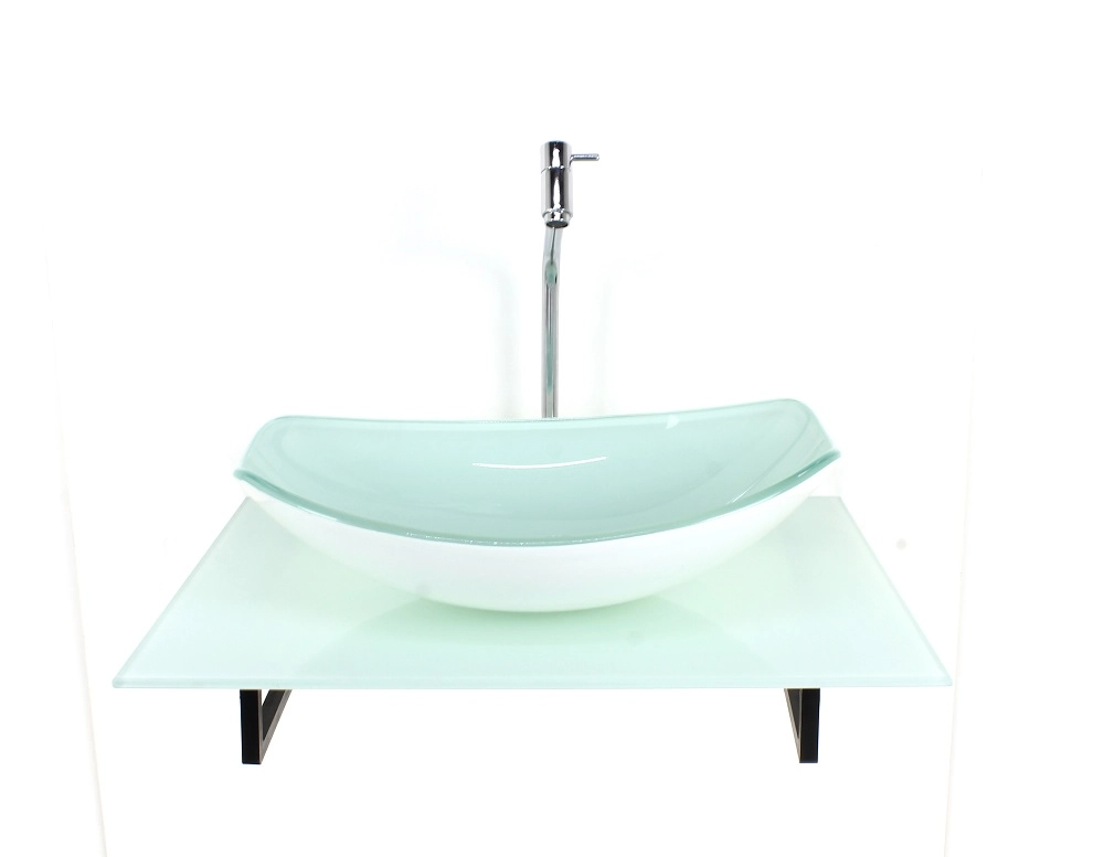 Kit Cuba De Vidro Oval Chanfrada Com Tampo 60cm Branco Full E Suporte Torneira Valvula