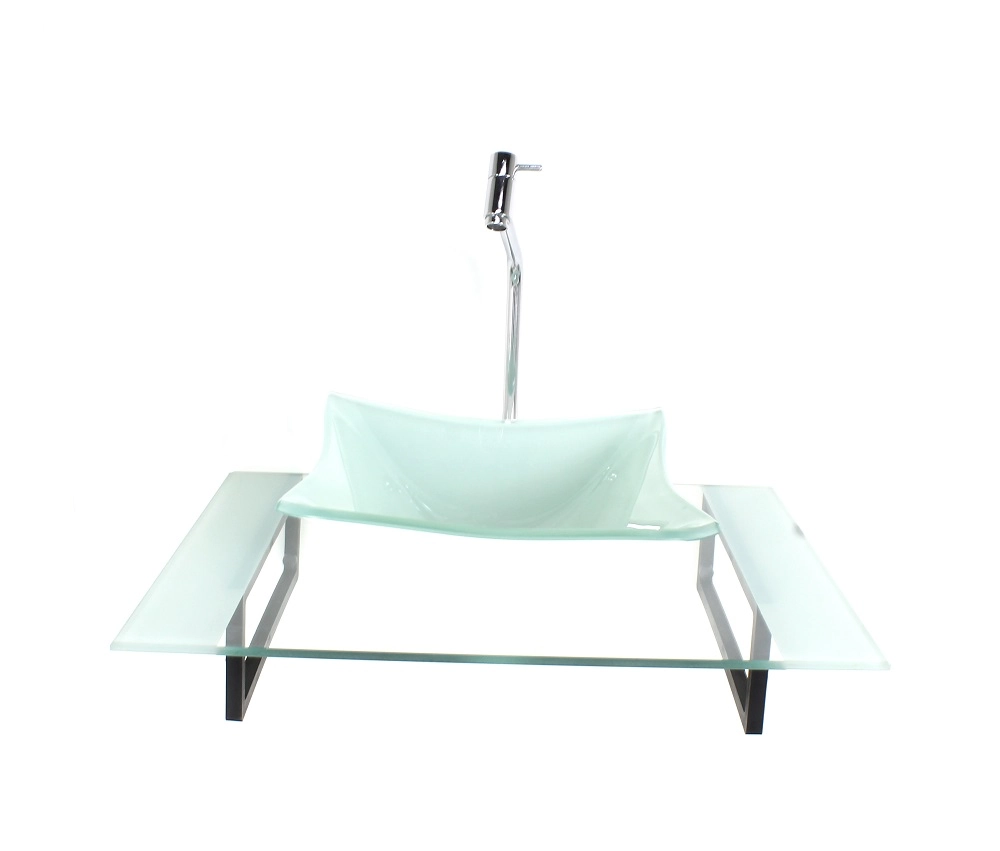 Kit Cuba De Vidro Quadrada Com Tampo 60cm Branco E Suporte Torneira Valvula