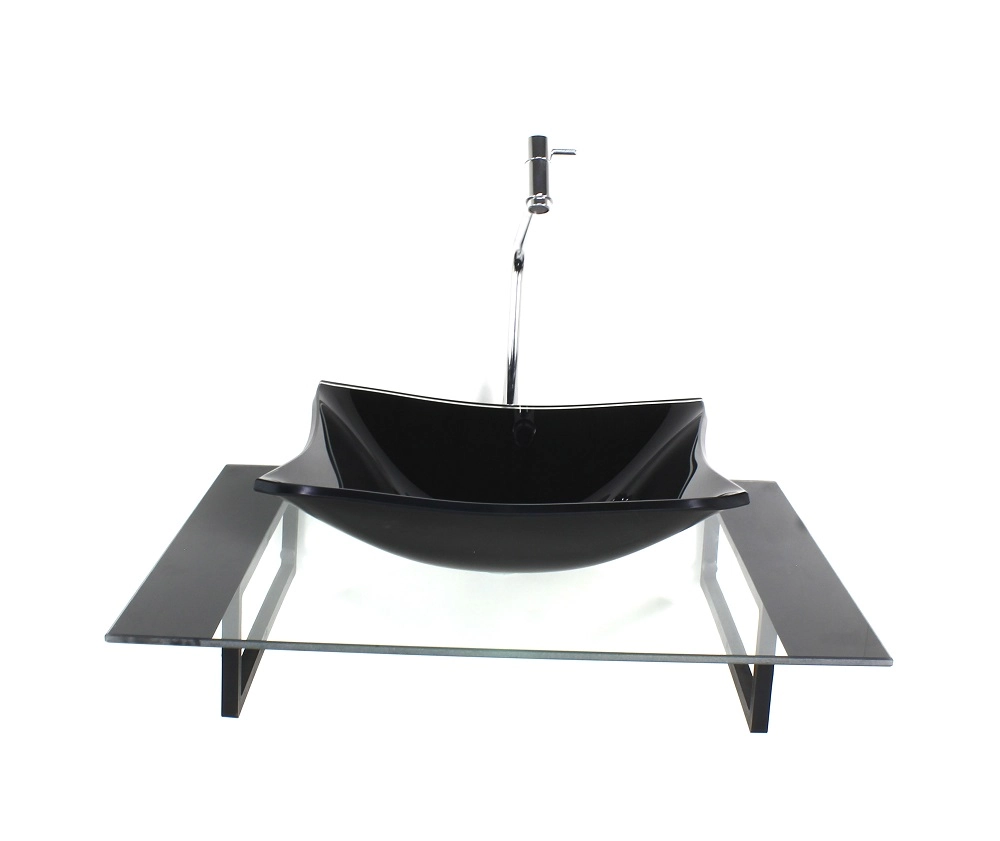 Kit Cuba De Vidro Retangular Com Tampo 60cm Preto E Suporte Torneira Valvula