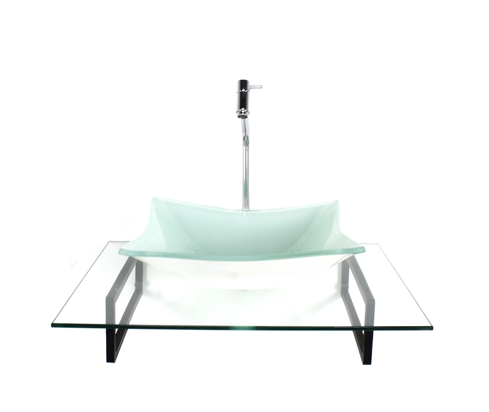Kit Cuba De Vidro Retangular Branca Com Tampo 60cm Incolor E Suporte Torneira Valvula