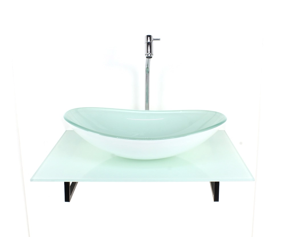 Kit Cuba De Vidro Oval Com Tampo 60cm Branco Full E Suporte Torneira Valvula