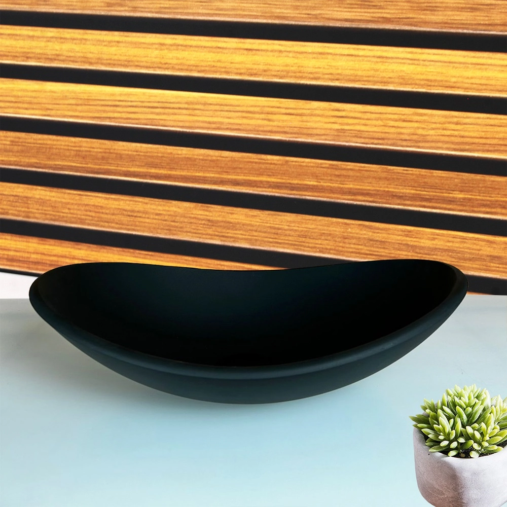 Cuba De Vidro Oval 38cm Preto Fosco