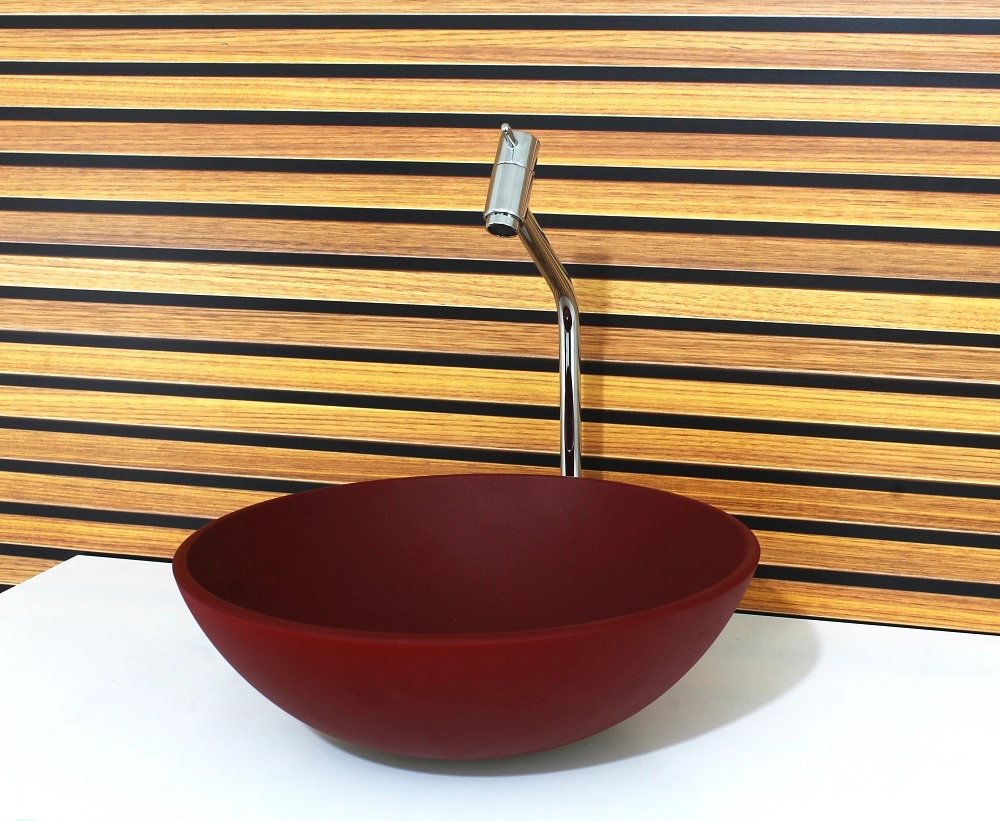 Cuba Vidro Redonda 35cm Vermelho Fosco Com Torneira E Valvula