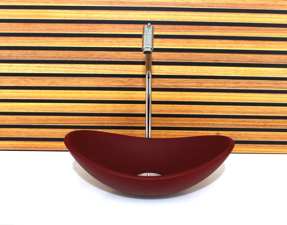 Cuba Vidro Oval 38cm Vermelho Fosco Com Torneira E Valvula
