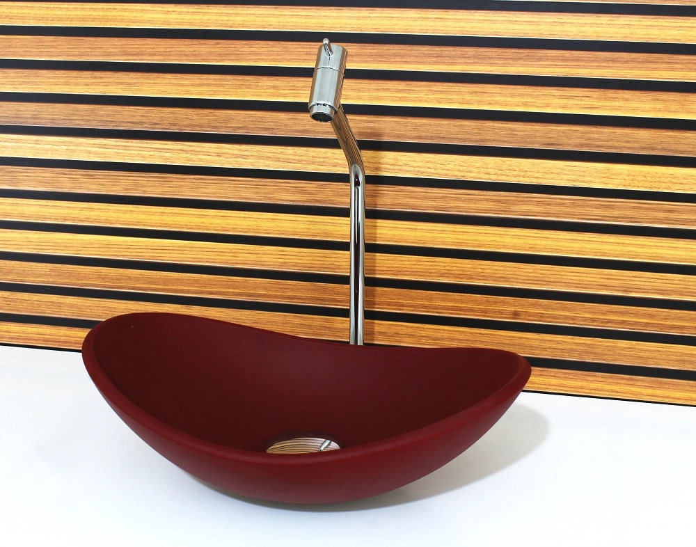 Cuba De Vidro Oval 55cm Vermelho Fosco Com Torneira E Valvula