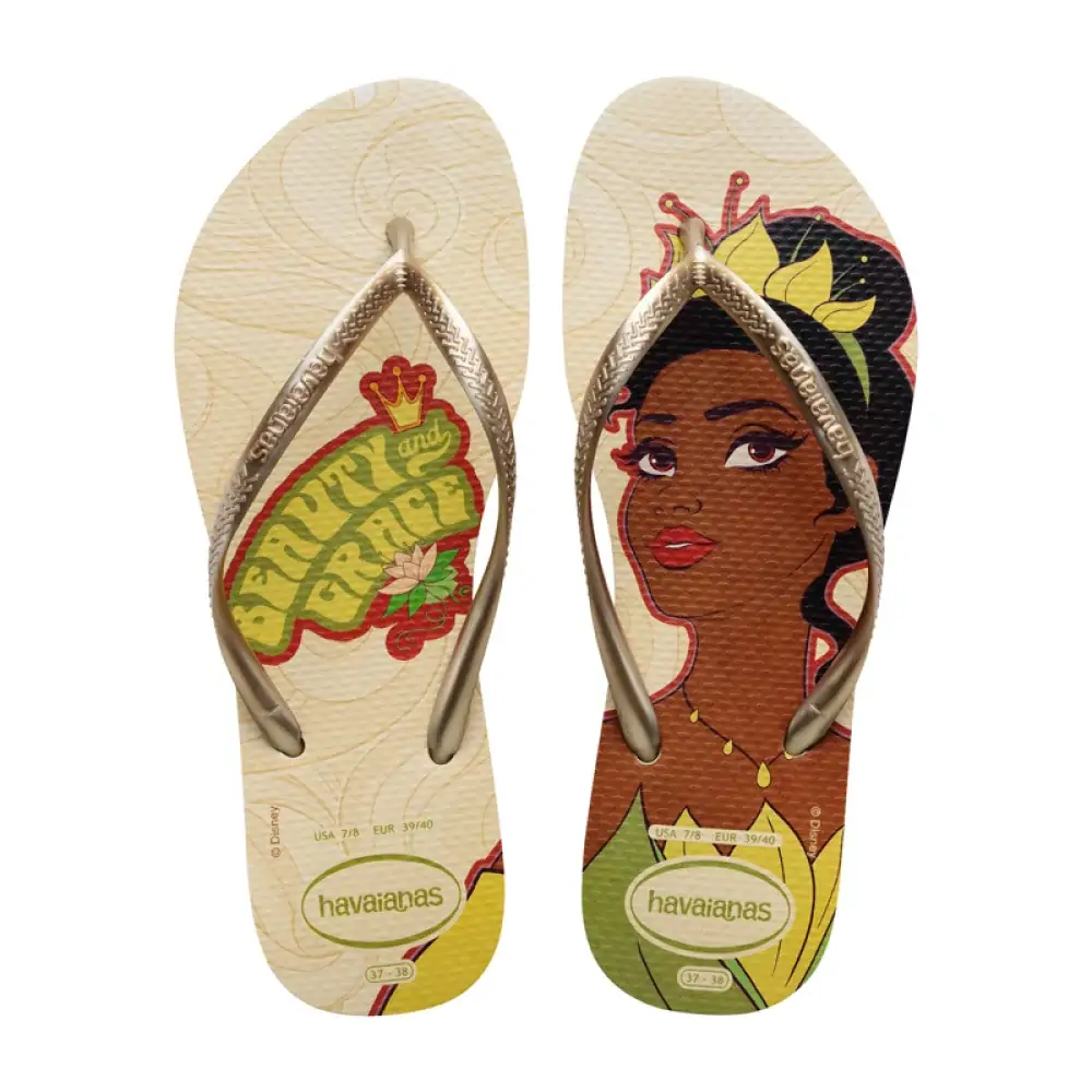 Chinelo Bege Palha Slim Princesas Havaianas Adult Licenses N° 33/34
