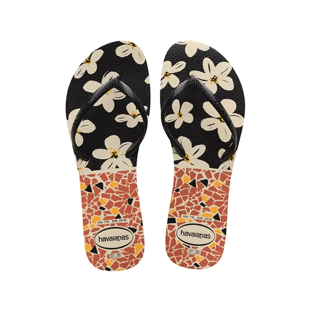 Chinelo Bege Palha/preto Flat Mix Havaianas N° 37/38