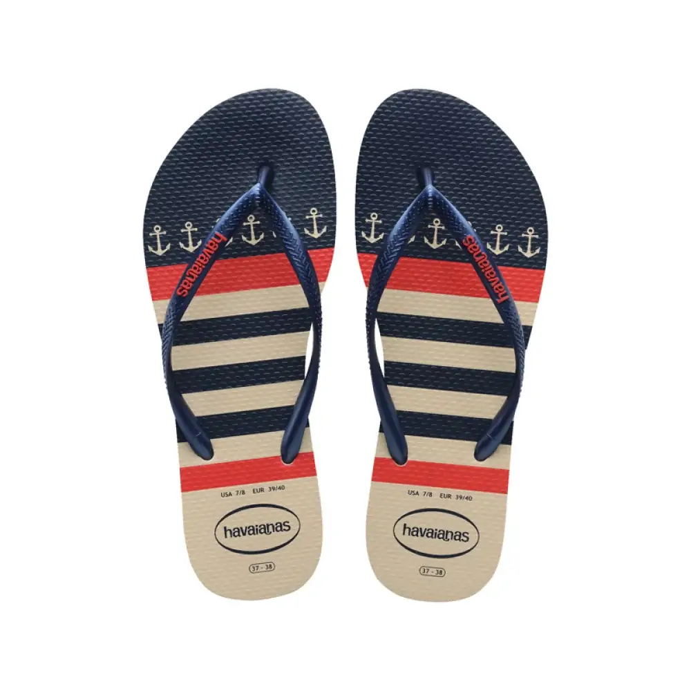 Chinelo Bege Palha/marinho Slim Nautical Havaianas N° 37/38