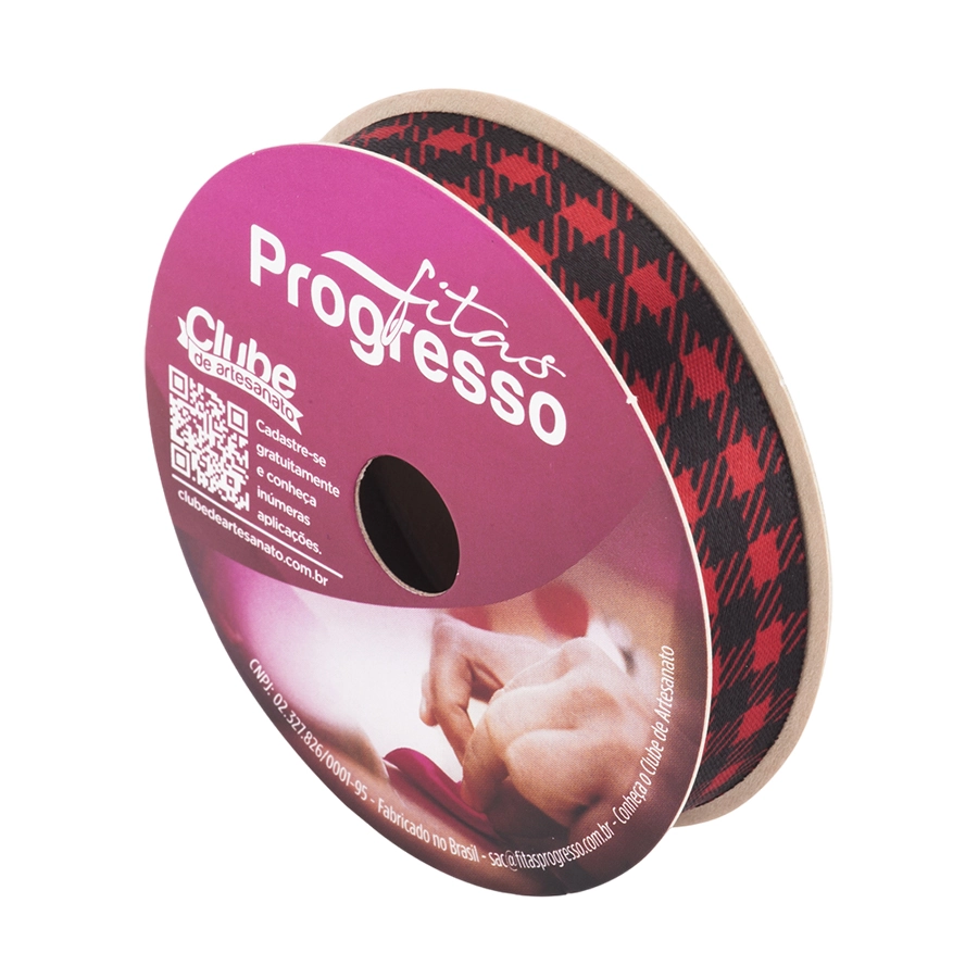 Fita Decorativa 15mm Ecf003tr 041 Xadrez Vermelho/preto Atacado Peca C/10mts Progresso/ph Fit