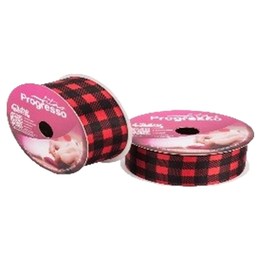 Fita Decorativa 30mm Ecf007tr 006 Xadrez Vermelho/preto Atacado Peca C/10mts Progresso/ph Fit
