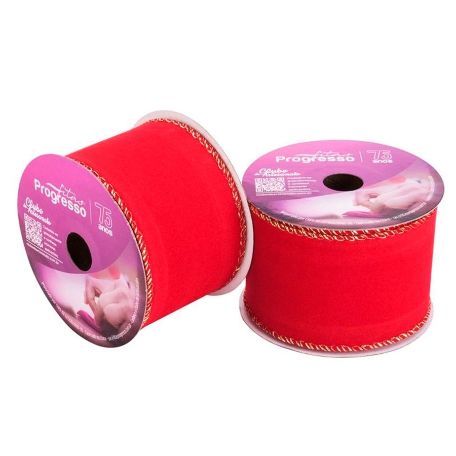 Fita Aramada Veludo Verm C.ourela Dour 63mmx10m Fc003 063 Cor209 Progresso