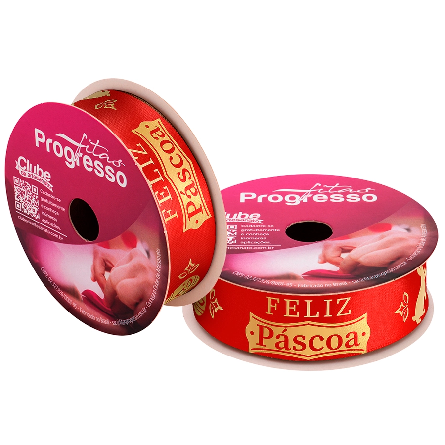 Fita Cetim Ecf005h Feliz Pascoa Vermelha 22mmx10mt Fitas Progresso