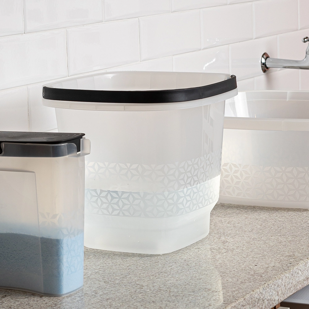 12 Baldes 8,5l De Plastico Transparente Com Alca Preto Solido