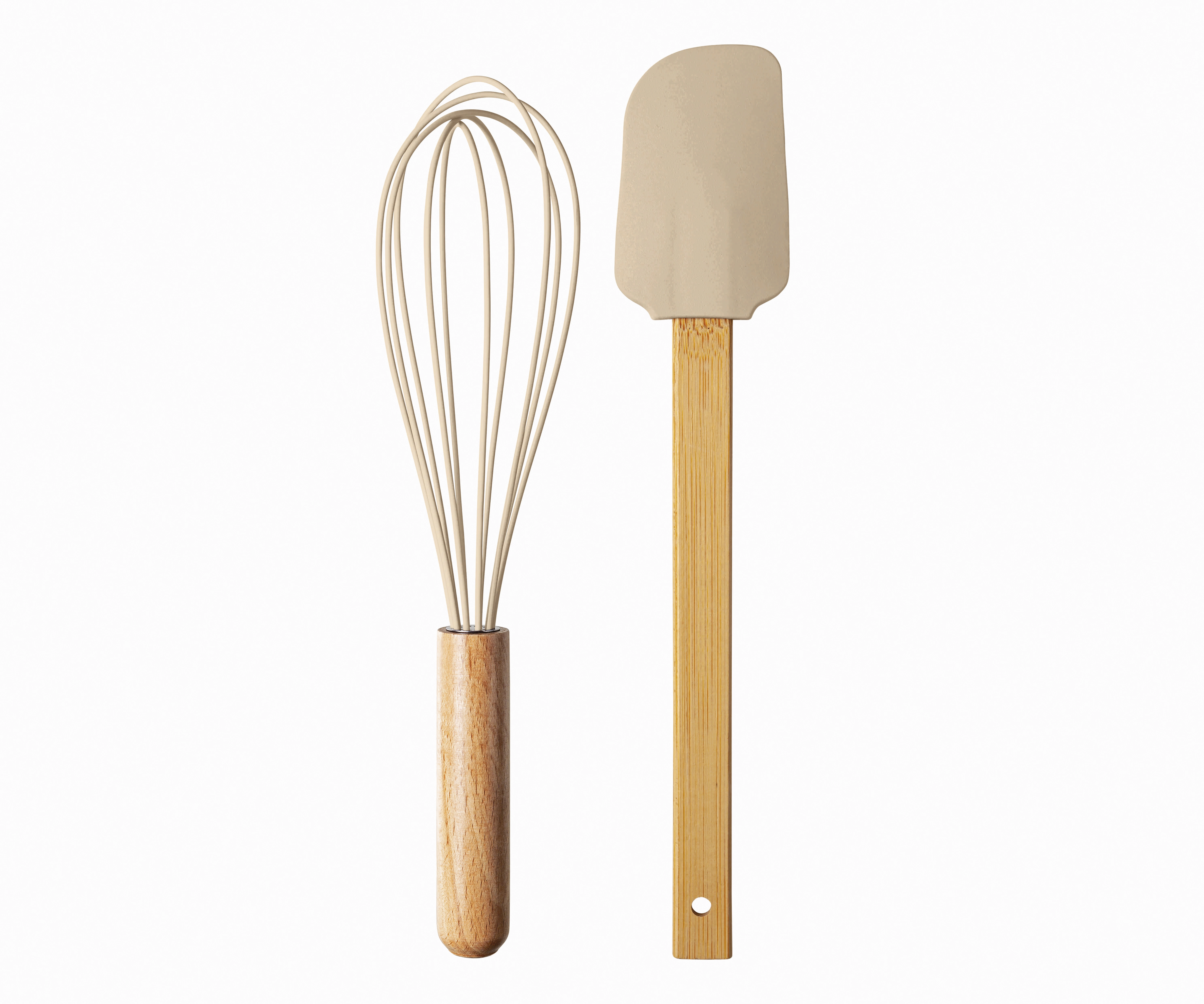 Kit Espatula E Fue Silicone Uz Cabo Bambu Cappccino