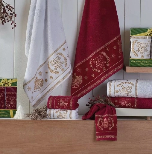 Kit Toalhas Lavabo Jacquard Natalina Sinos Branca Laca 2un 0.142 Appel