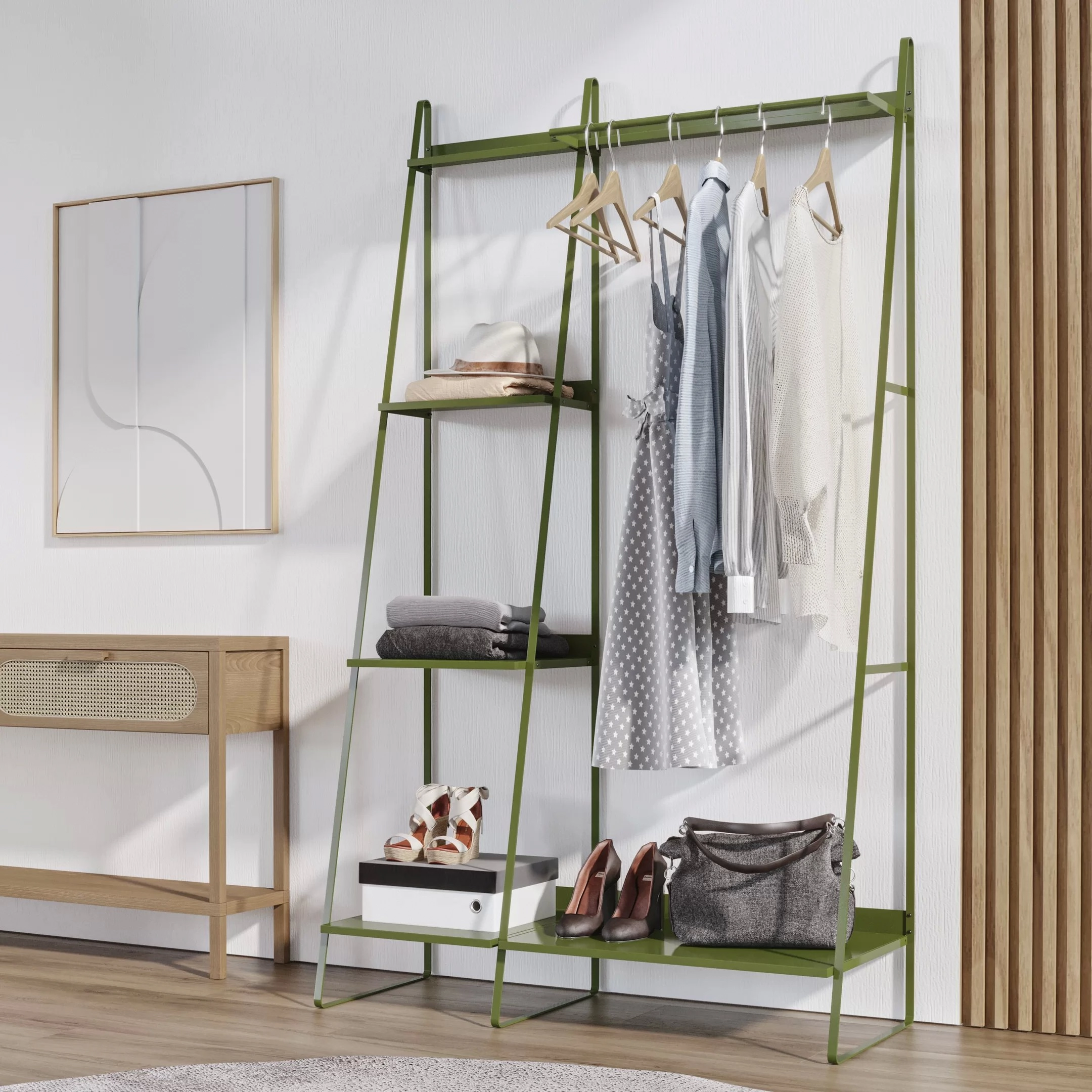 Arara De Roupas Em Aço Begônia Cabecasa Madeiraoriginals Verde Musgo