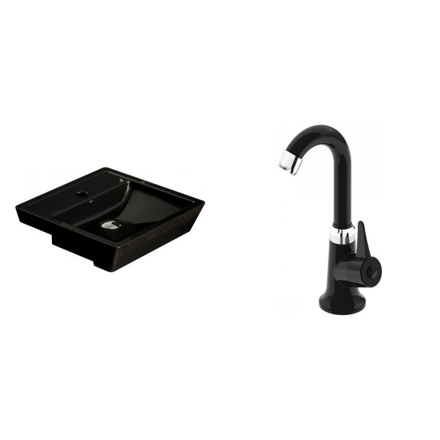 Conjunto Para Banheiro Cuba De Semi-encaixe Verona 11cmx41cmx41cm E Torneira Bica Móvel Abs 1/4 Japi Preto