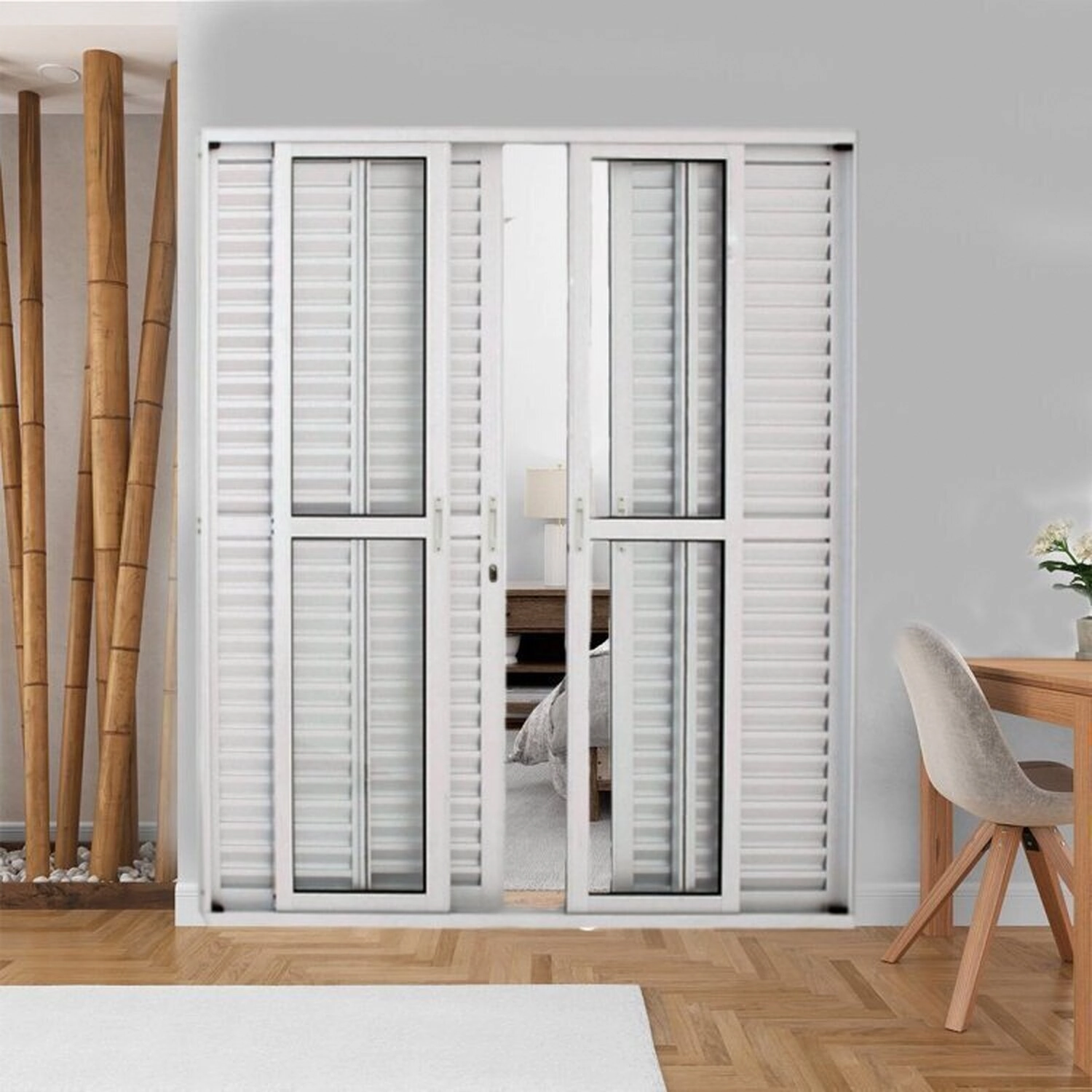 Kit Com 25 Portas Balcão De Alumínio 6 Folhas 210 X 200cm Com Fechadura Linha 25 Esquadrias Bergamo Branco
