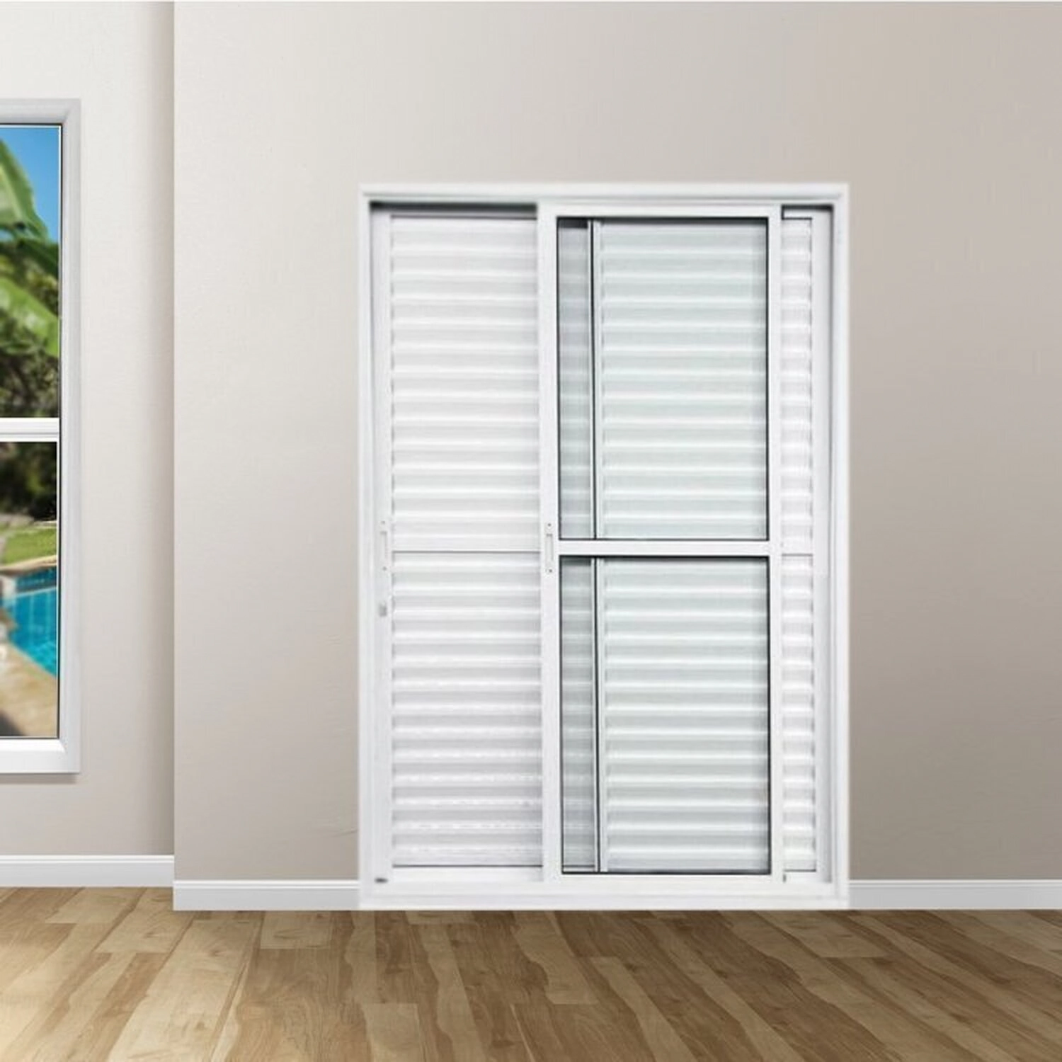 Kit Com 2 Portas Balcão De Alumínio 3 Folhas 210 X 150cm Com Fechadura Linha 25 Esquadrias Bergamo Branco