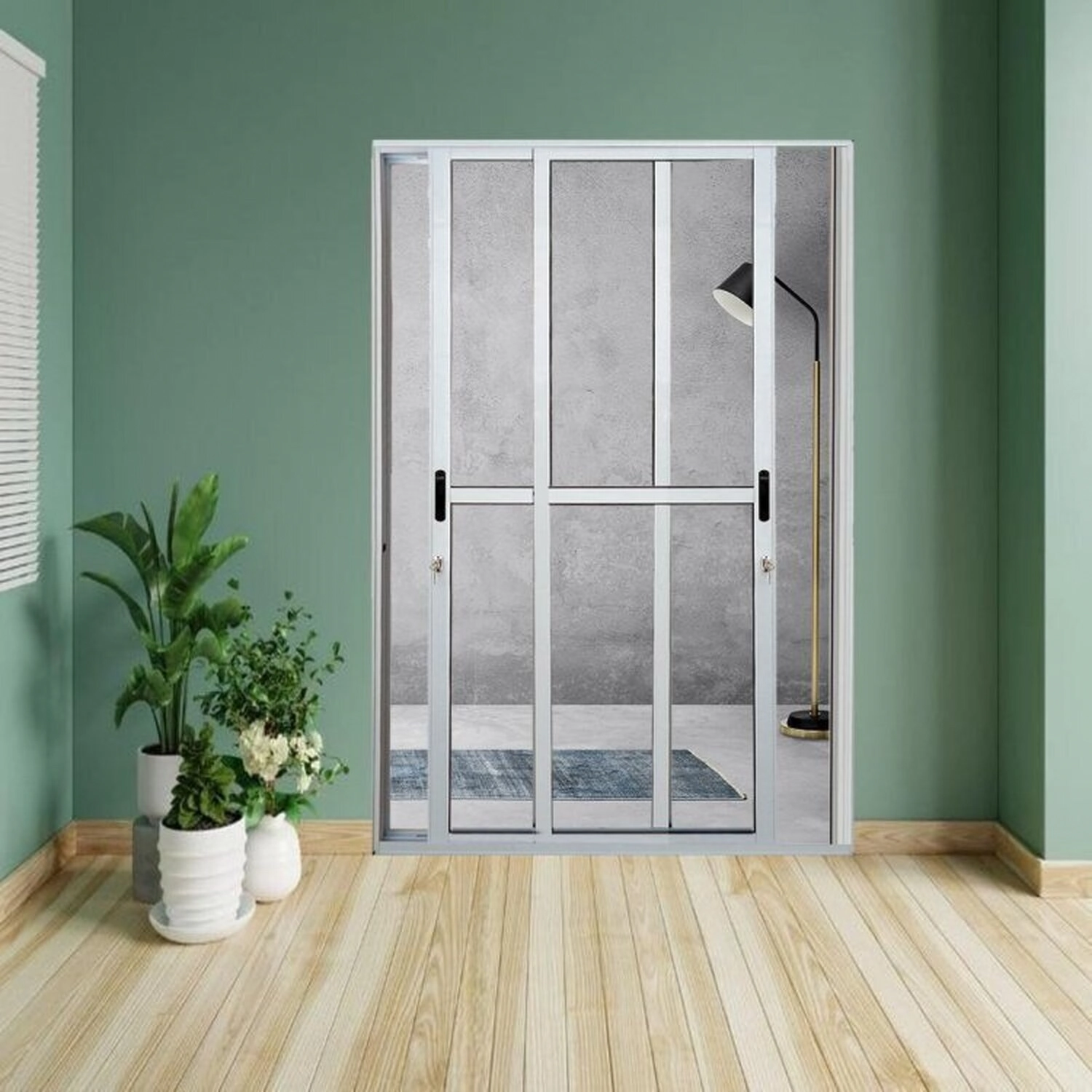 Kit Com 2 Portas Sacada De Alumínio 2 Folhas Móveis 210 X 150cm Com Fechadura Linha 25 Alumínio