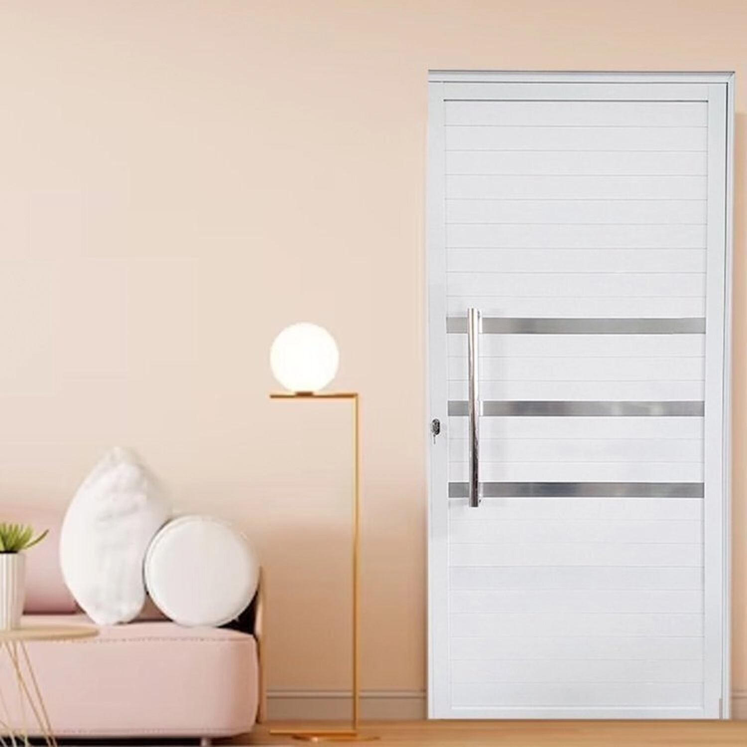 Kit Com 2 Portas Lambril De Alumínio Esquerda 210 X 90cm Com Friso Linha Veneza Esquadrias Bergamo Branco
