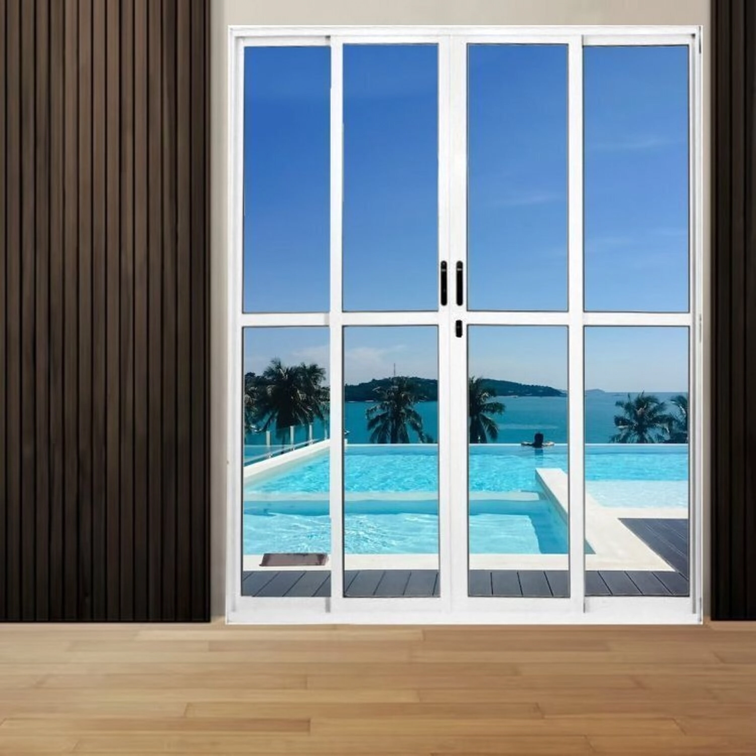 Kit Com 2 Portas Sacada De Alumínio 4 Folhas 210 X 200cm Com Fechadura Linha 25 Branco