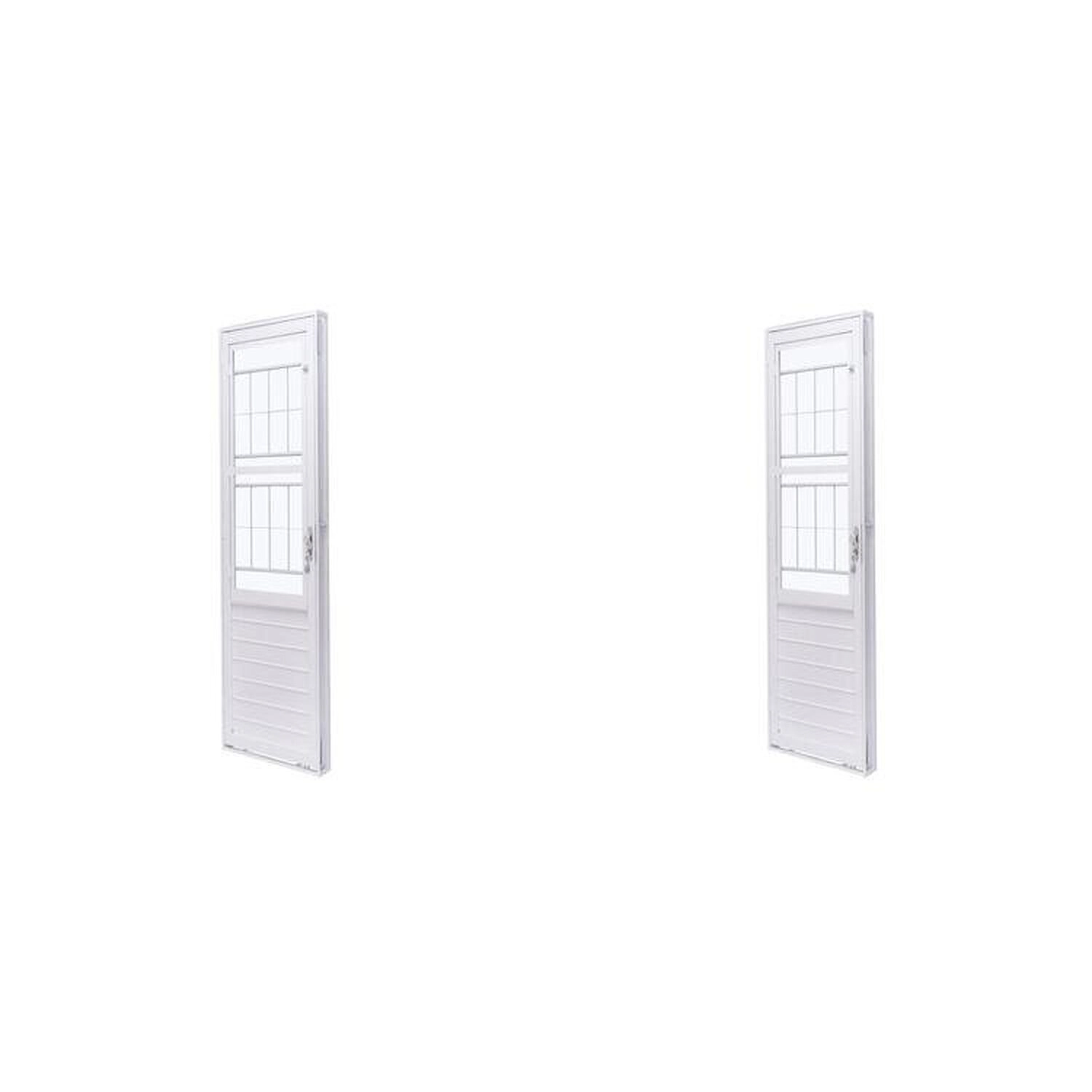 Kit Com 2 Portas De Aço Com Postigo 215x83cm Com Grade Quadriculada E Vidro Liso Unicsol Ramassol Branco