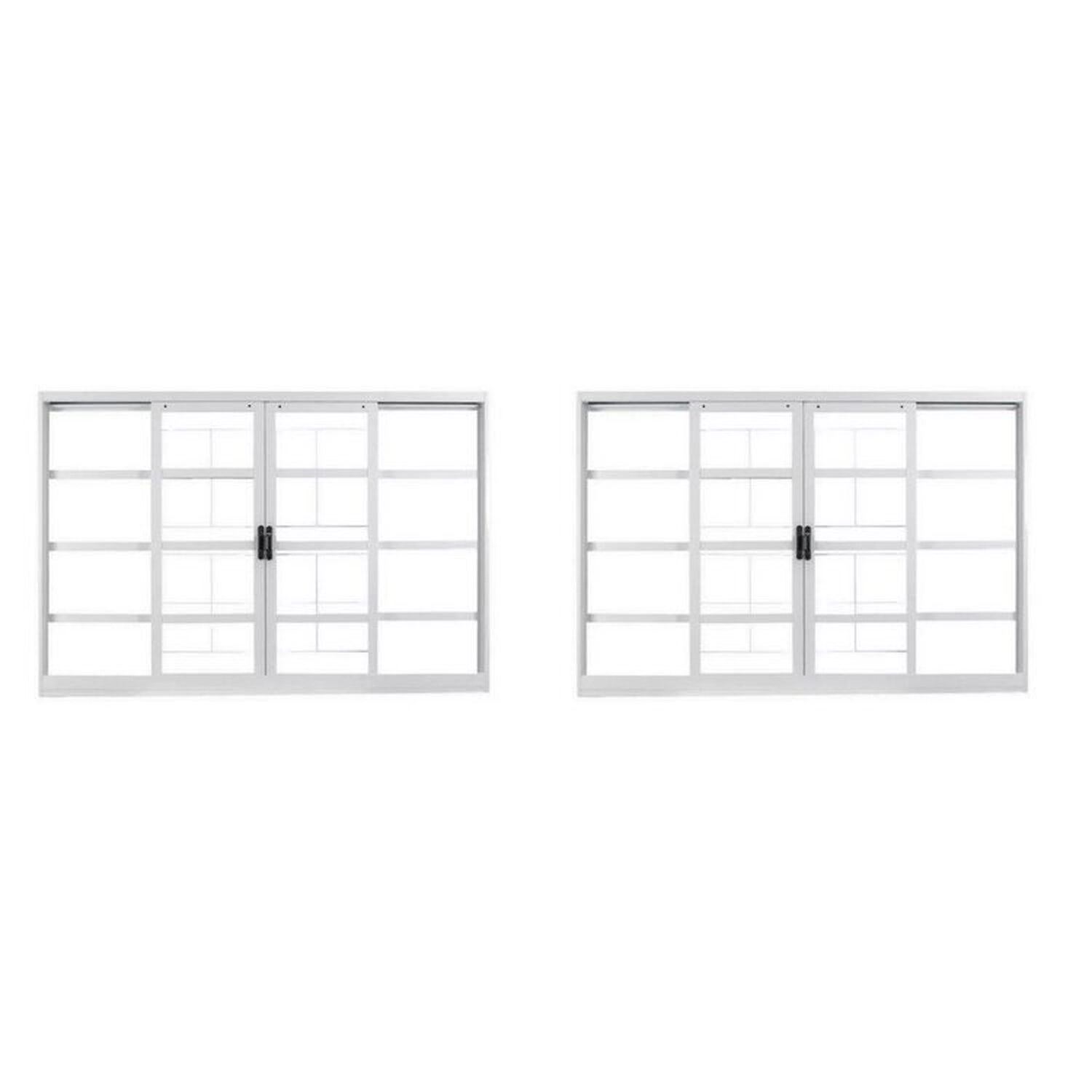 Kit Com 2 Janelas De Aço De Correr 100x150cm 4 Folhas Com Grade Minas Sul Mgm Branco