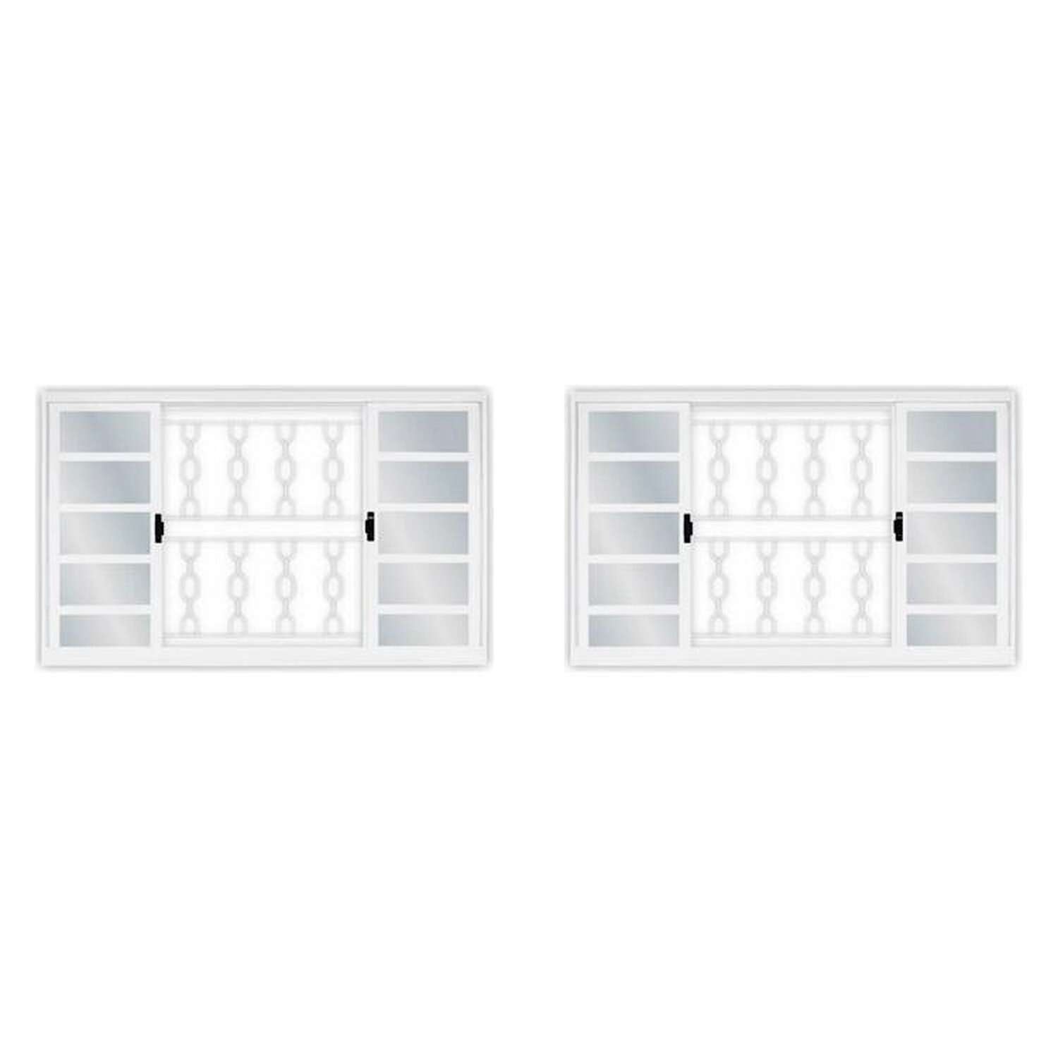 Kit Com 2 Janelas De Correr 4 Folhas Com Grade Aço 100x120cm Branco Mgm Branco