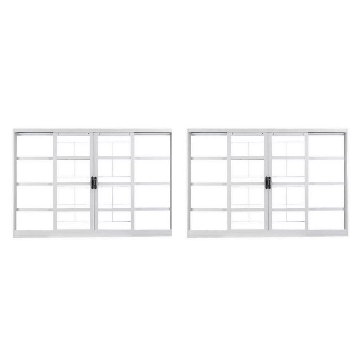 Kit Com 2 Janelas De Aço De Correr 100x120cm 4 Folhas Com Grade E Vidro Branca Mgm Branco