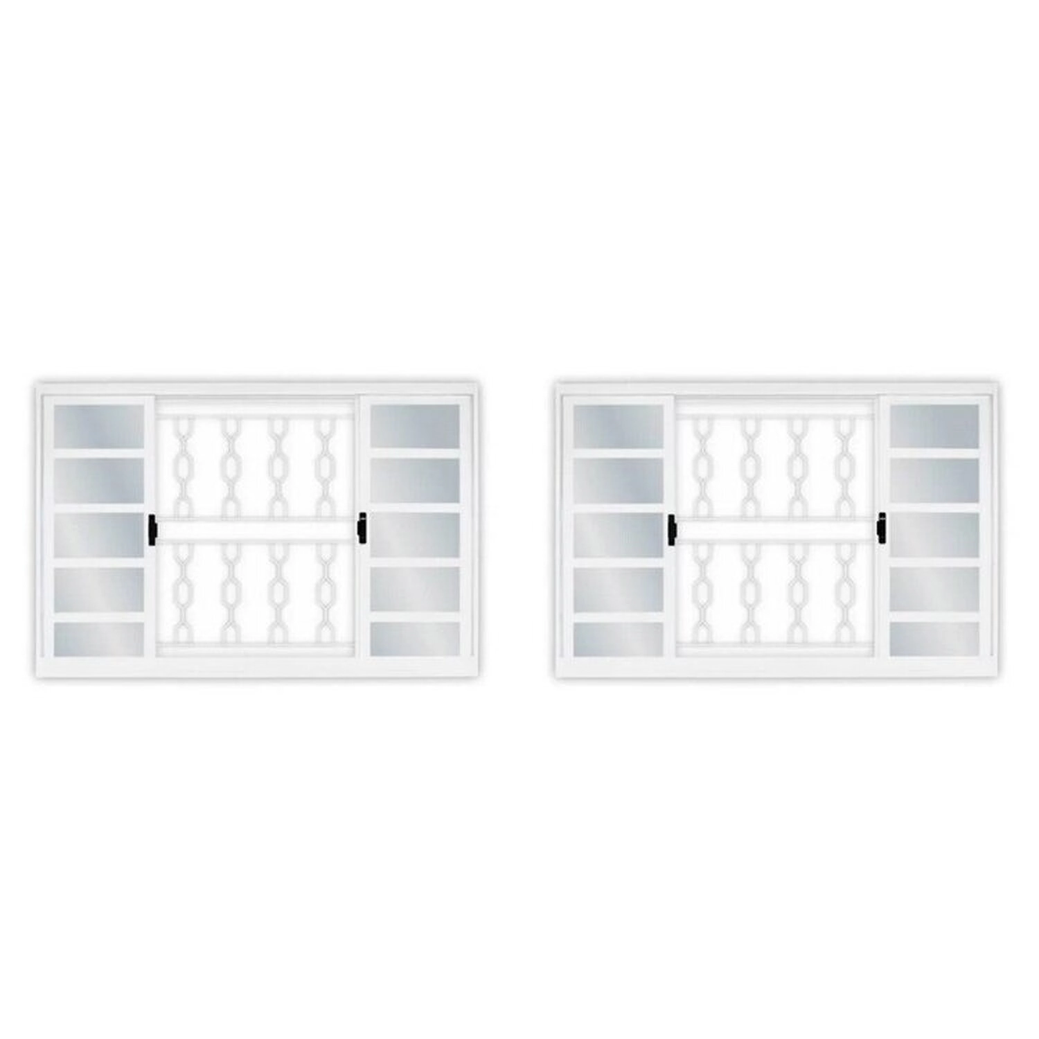 Kit Com 2 Janelas De Aço De Correr 100x100cm 4 Folhas Com Grade Branco Mgm Branco