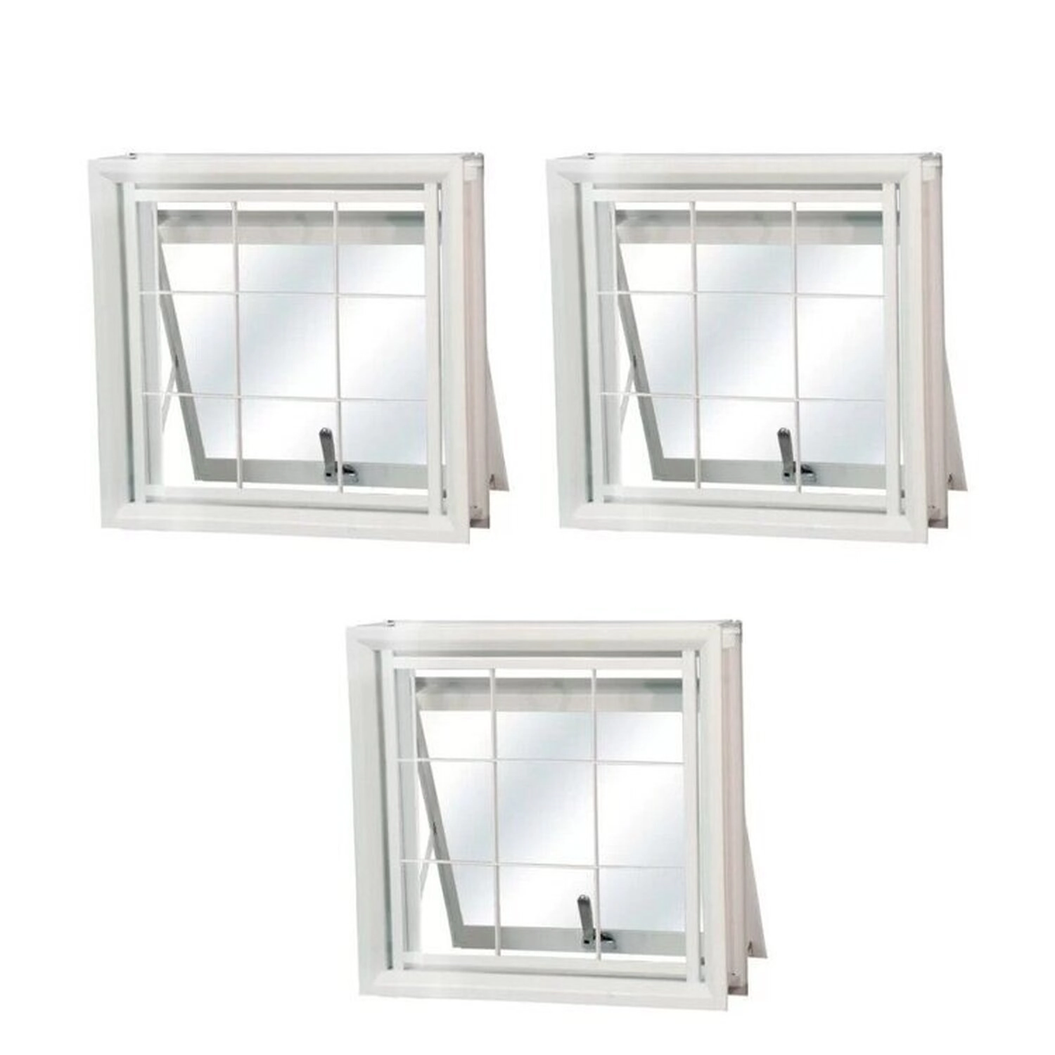 Kit Com 3 Janelas De Aço Maxim-ar 50x50cm Com Grade Minas Sul Mgm Branco