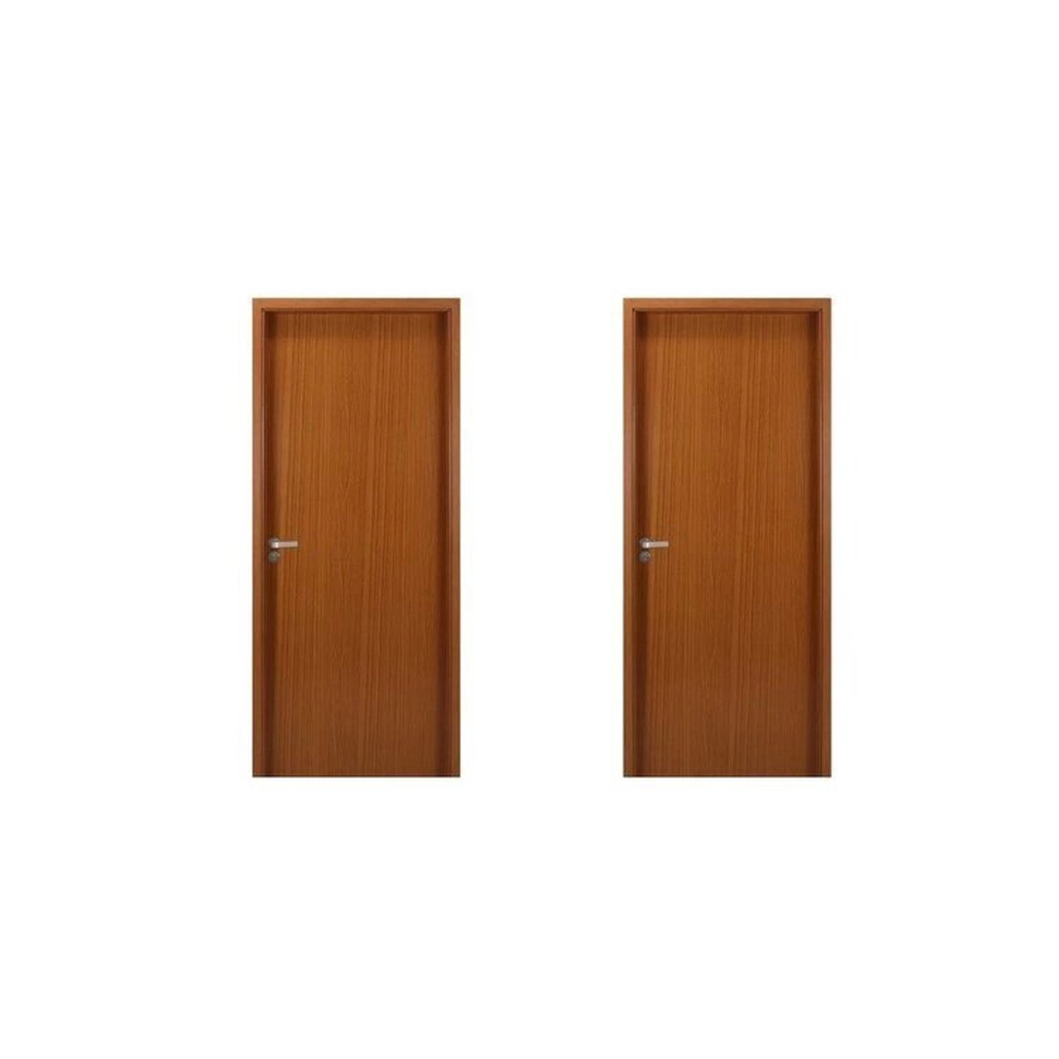 2 Kits Porta De Madeira Lisa 215x74cm Com Batente De Mdf Ultra 10cm Melamínica Mogno