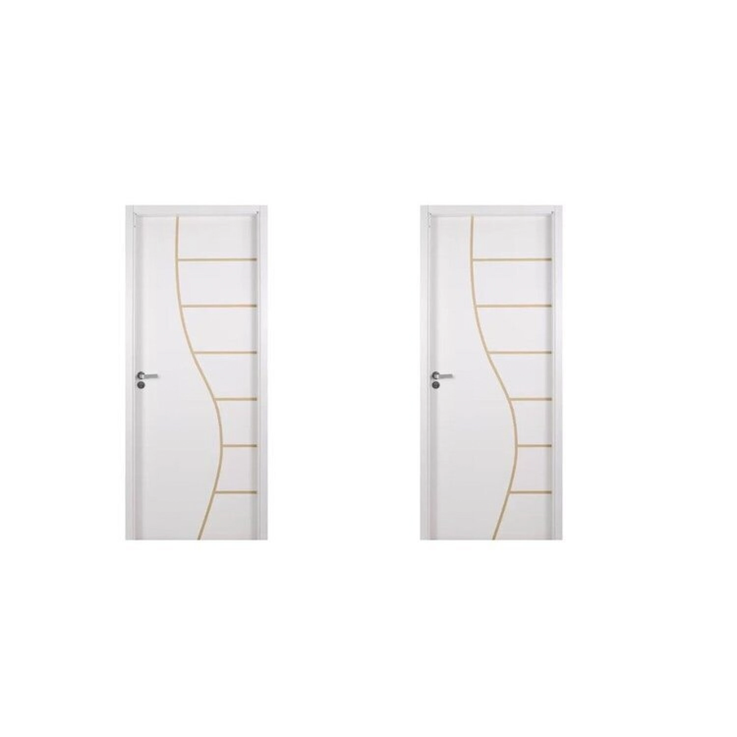 2 Kits Porta De Madeira Decorada 215x74cm Com Batente De Mdf Ultra 12cm Cantareira Branco