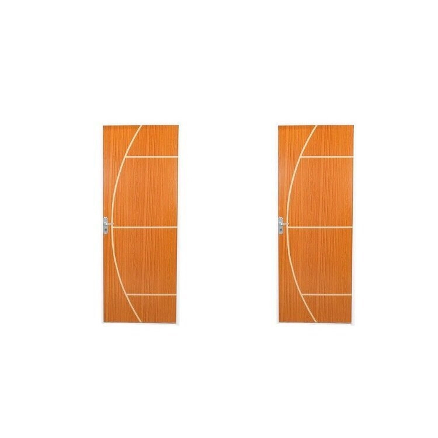 2 Kits Porta De Madeira Decorada 215x65cm Com Batente De Aço 06cm Gaúcha Mogno