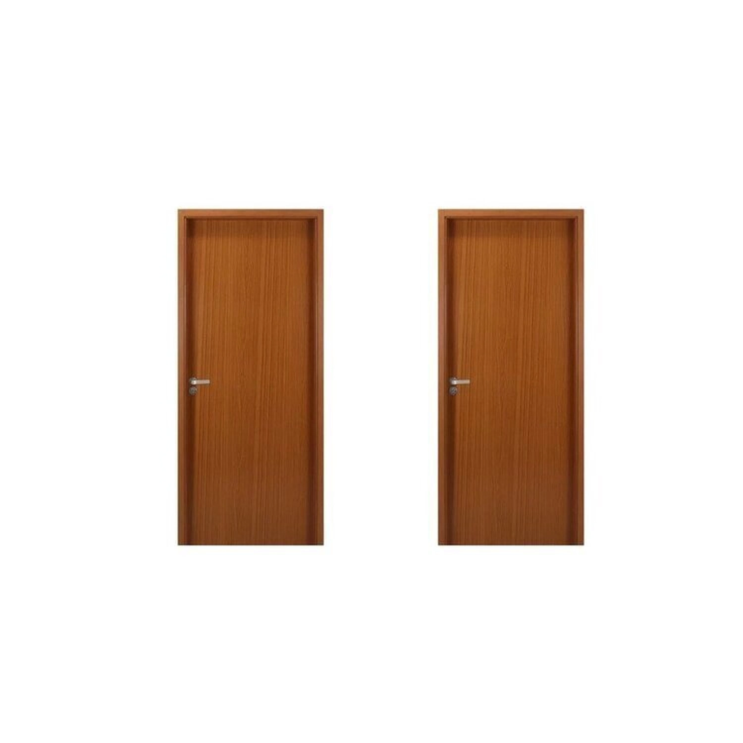 2 Kits Porta De Madeira Lisa 215x84cm Com Batente De Mdf Ultra 10cm Melamínica Mogno
