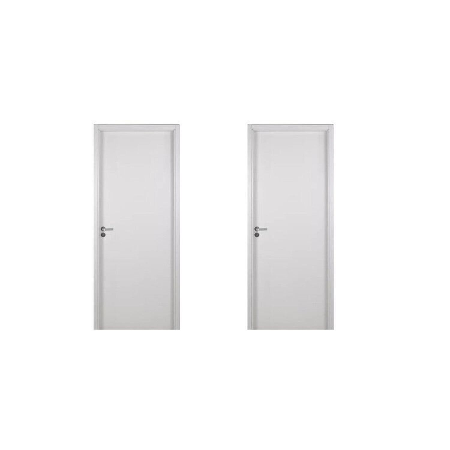 2 Kits Porta De Madeira Lisa 215x84cm Com Batente De Mdf Ultra 16cm Melamínico Abertura Esquerda Branco