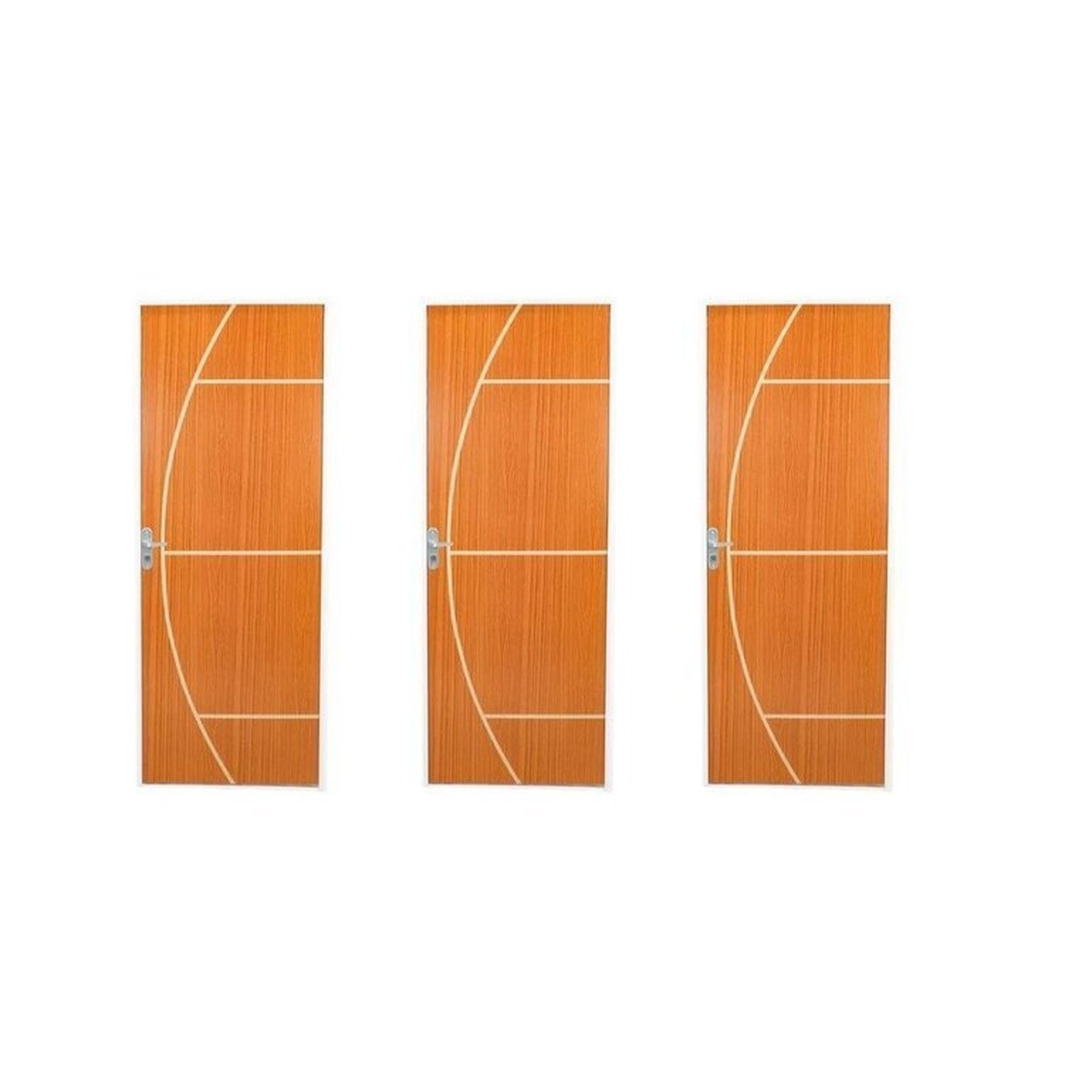 3 Kits Porta De Madeira Decorada 215x85cm Com Batente De Aço 06cm Gaúcha Mogno