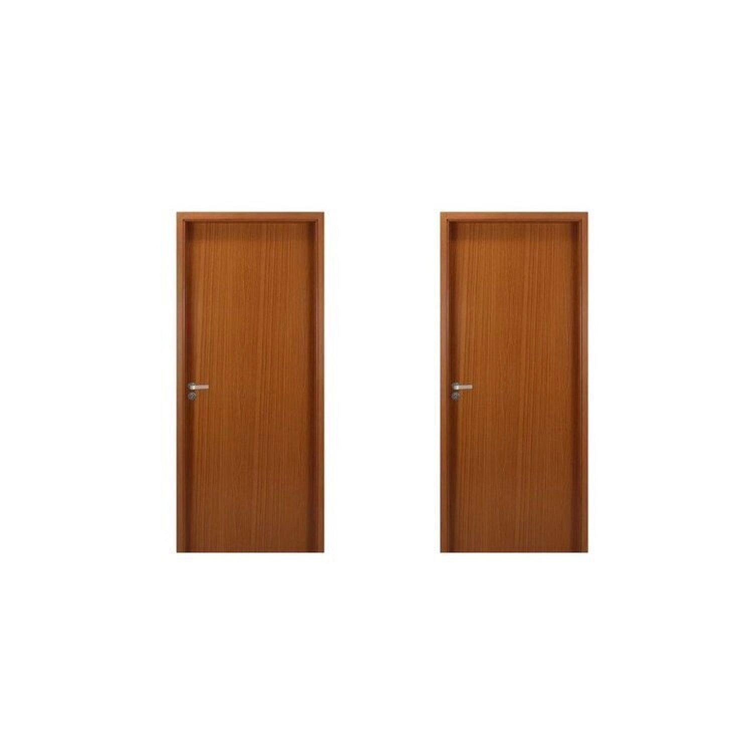 2 Kits Porta De Madeira Lisa 215x84cm Com Batente De Mdf Ultra 12cm Melamínico Mogno