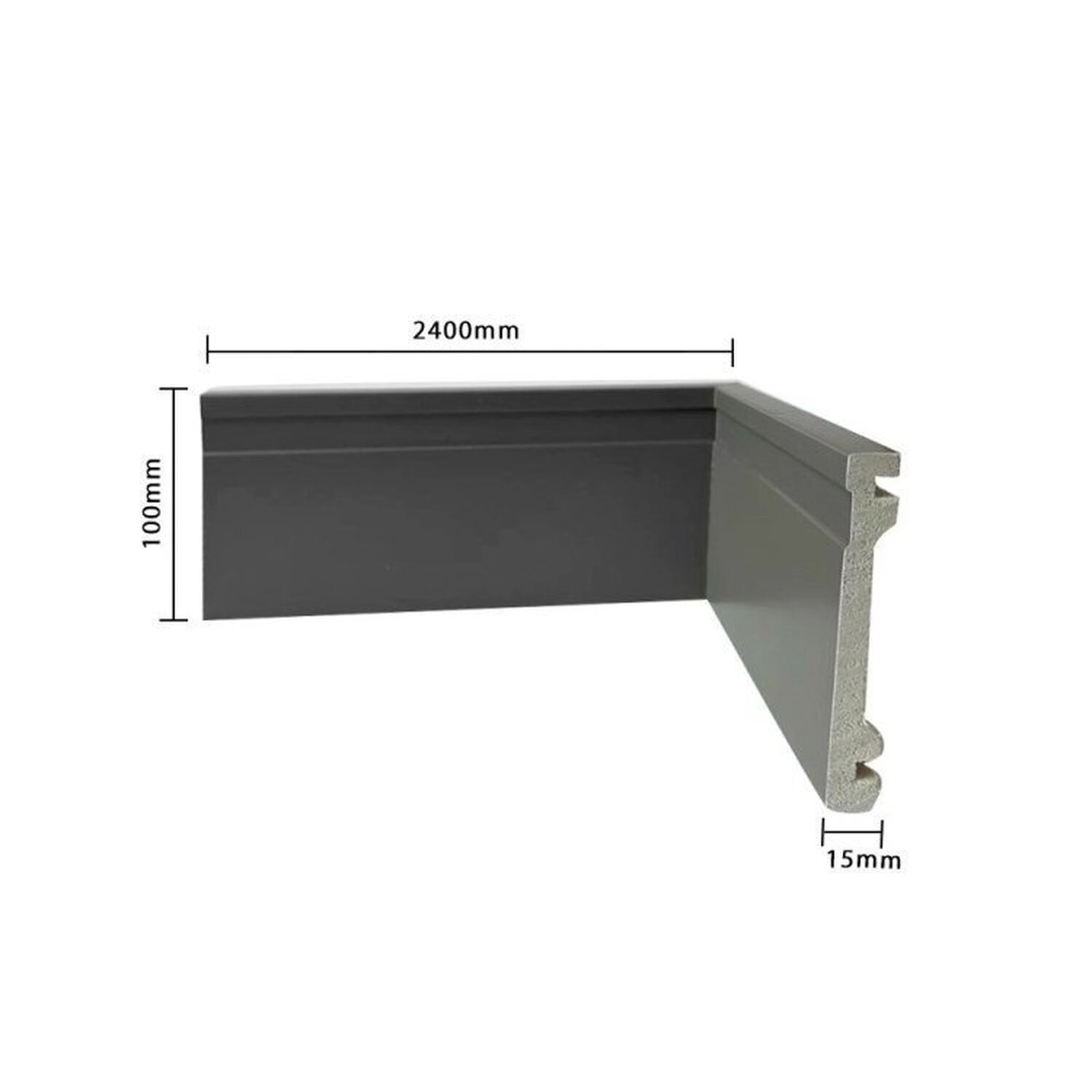 Kit 7,2m Linear Rodapé De Poliestireno Frisado 10cmx2,40m Cinza