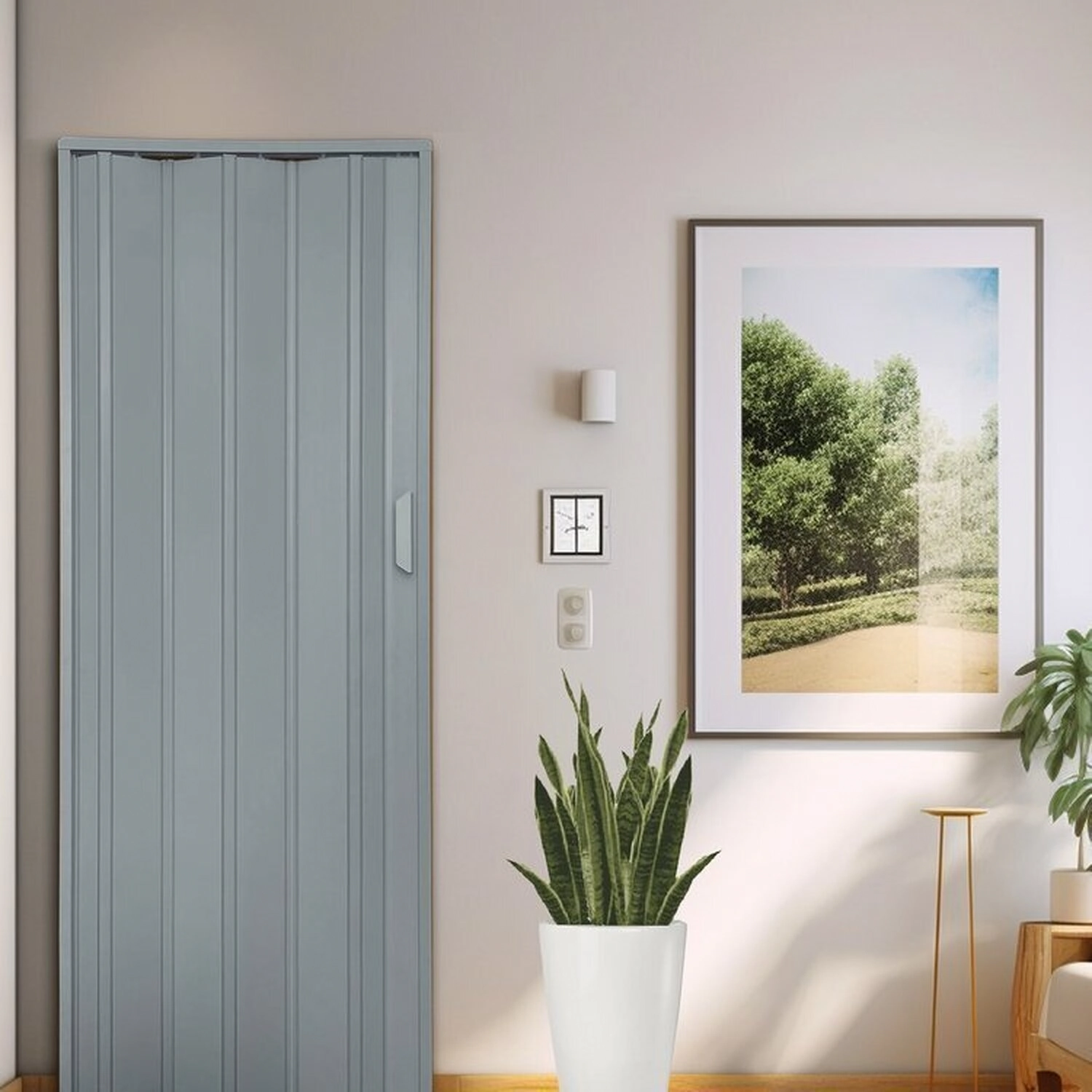 Kit Com 4 Portas Sanfonada De Pvc 210x84cm Bariri Cinza Granizo