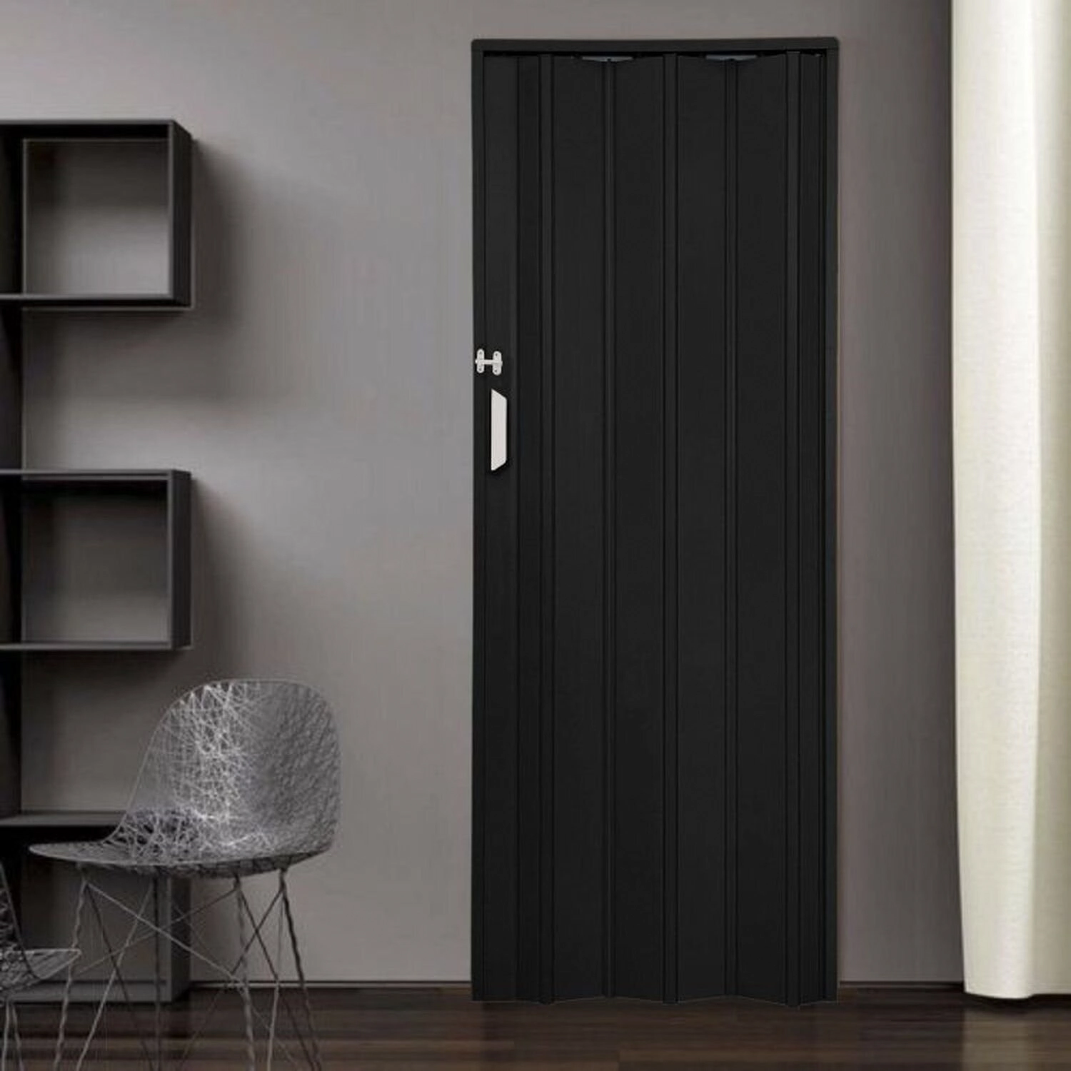 Kit Com 3 Portas Sanfonada De Pvc 210x62cm Bariri Preto Absoluto