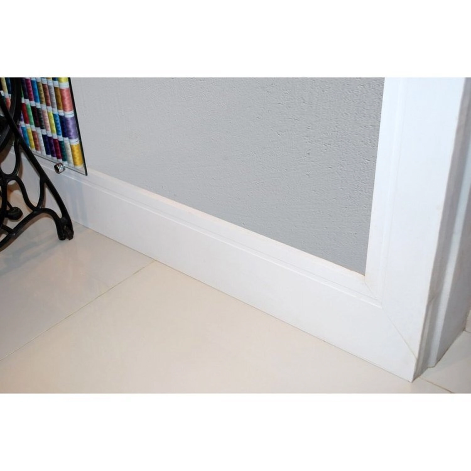 Kit Com 3 Barras Rodapé De Mdf 10cm X 15mm X 2.20m Revestido Frisado Casablanca 6,6m Branco