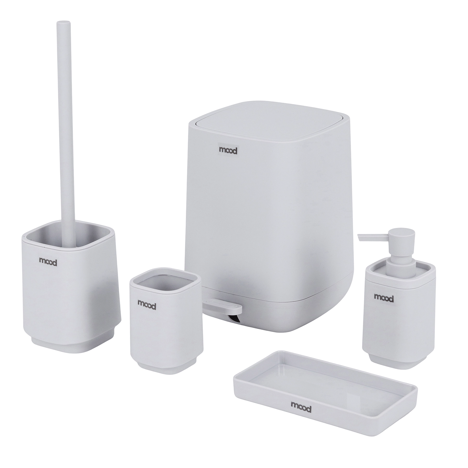 Kit Acessórios de Bancada para Banheiro 5 Peças Plástico Cinza Mood Square Soft Goedert