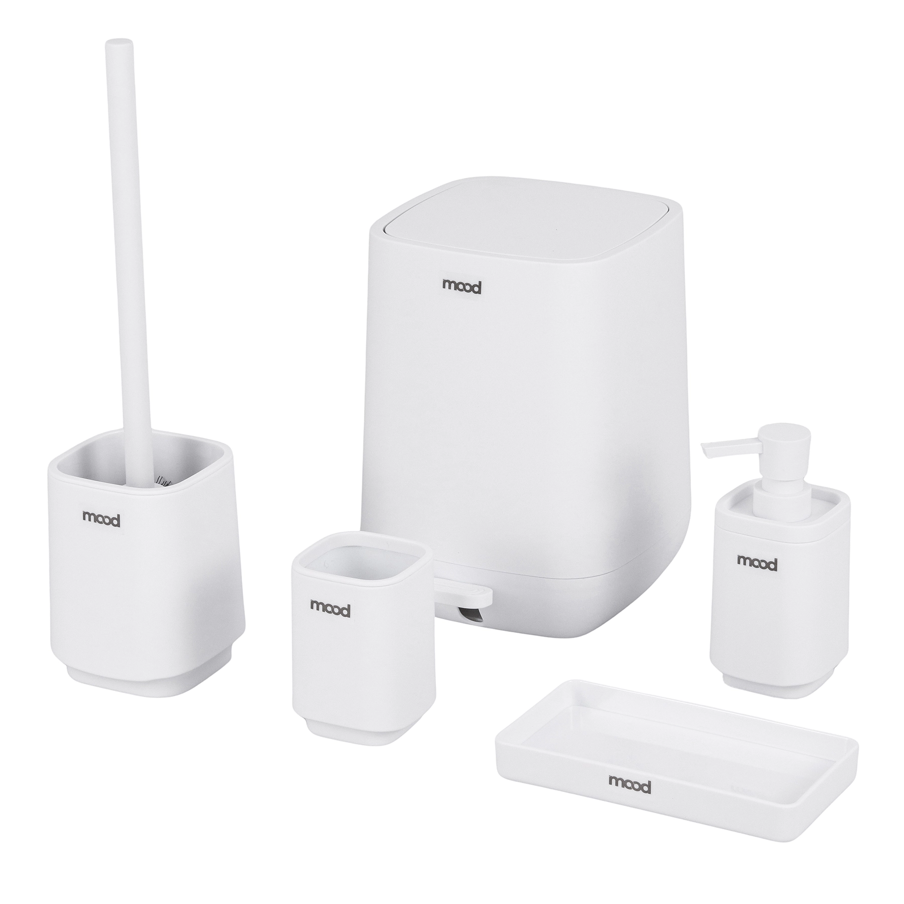 Kit Acessórios de Bancada para Banheiro 5 Peças Plástico Branco Mood Square Soft Goedert
